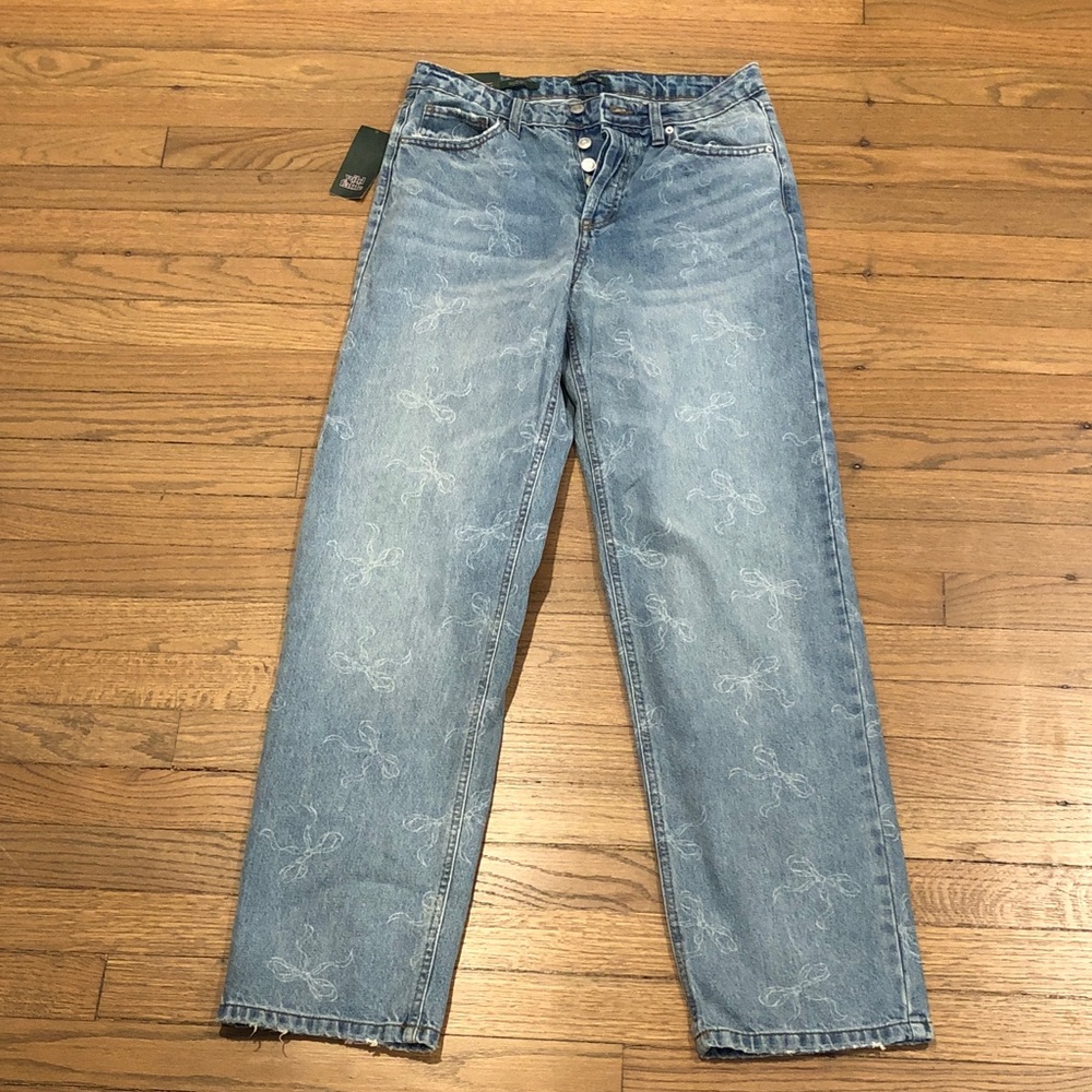 NWT Women's High-Rise Straight Jeans Wild Fable Medium Wash Bows Sz 6 Cotton